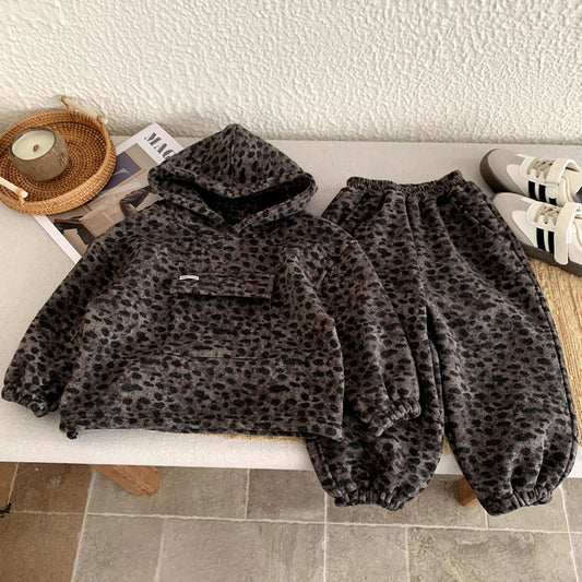 Boy & Girl Leopard Print Hoodie & Jogger Pants 2-Piece Set