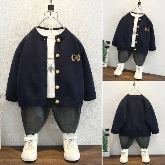 Boys Preppy Style Knit Cardigan Autumn Winter Sweater