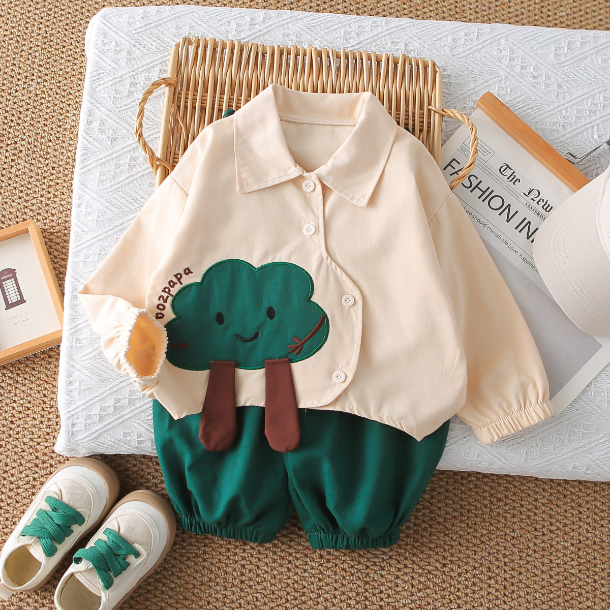 Girl Cartoon Tree Print Shirt & Pants Set