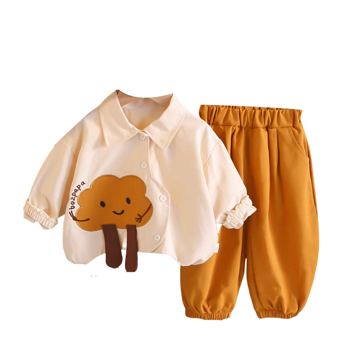 Girl Cartoon Tree Print Shirt & Pants Set