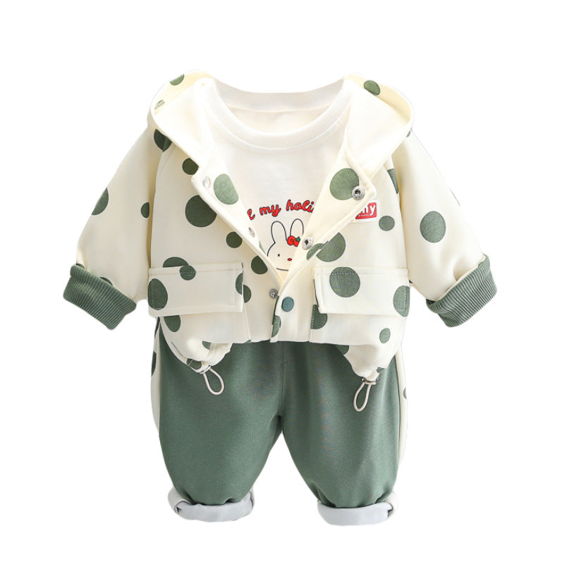 Girl Polka Dot Hooded Jacket, Top and Jogger Pants Set