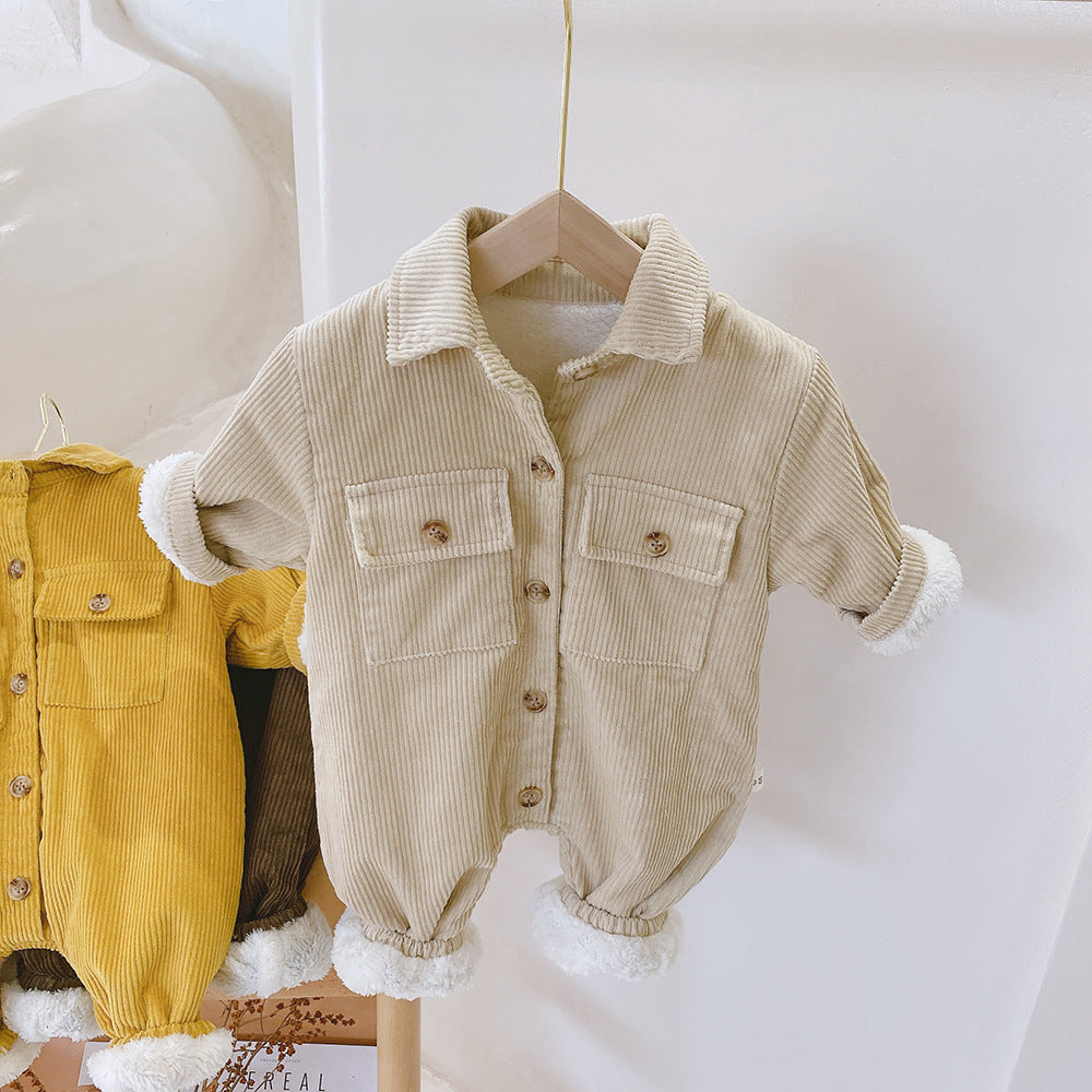 Boy & Girl Autumn Corduroy Fleece Lined Jumpsuit Romper