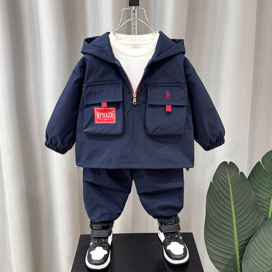 Boy Hooded Pocket Jacket & Pants Set