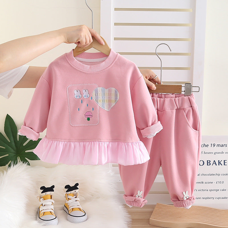 Girl Ruffle Hem Bunny Patch Top & Pants Set