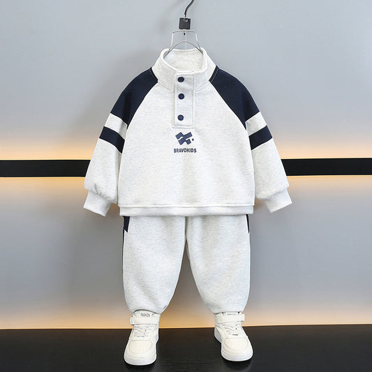 Boy Colorblock High Neck Pullover & Pants 2-Piece Set