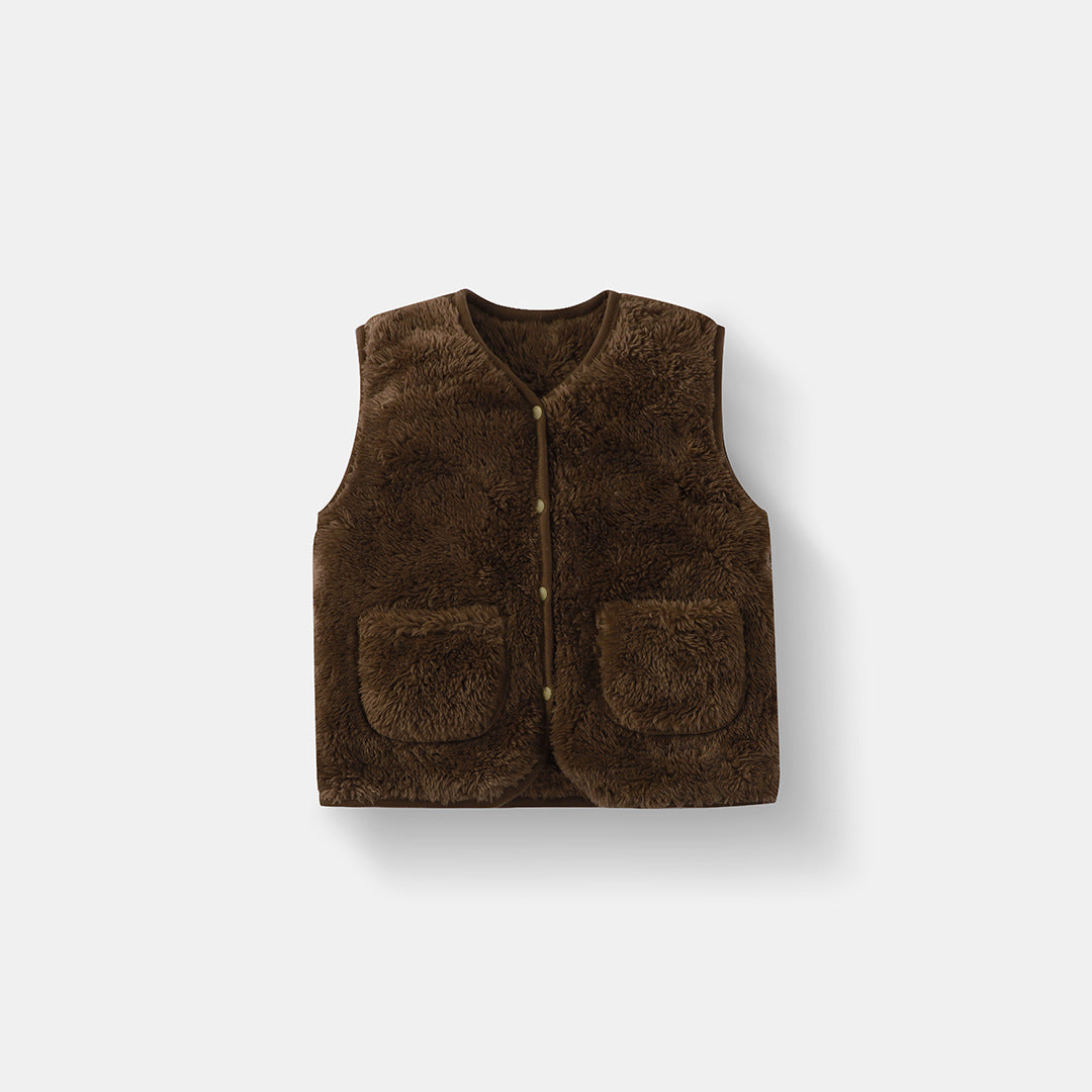 Children's Fleece Warm Vest, Solid Color Autumn/Winter School Uniform Inner Layer Vest for Toddlers, Versatile Outerwear for Babies