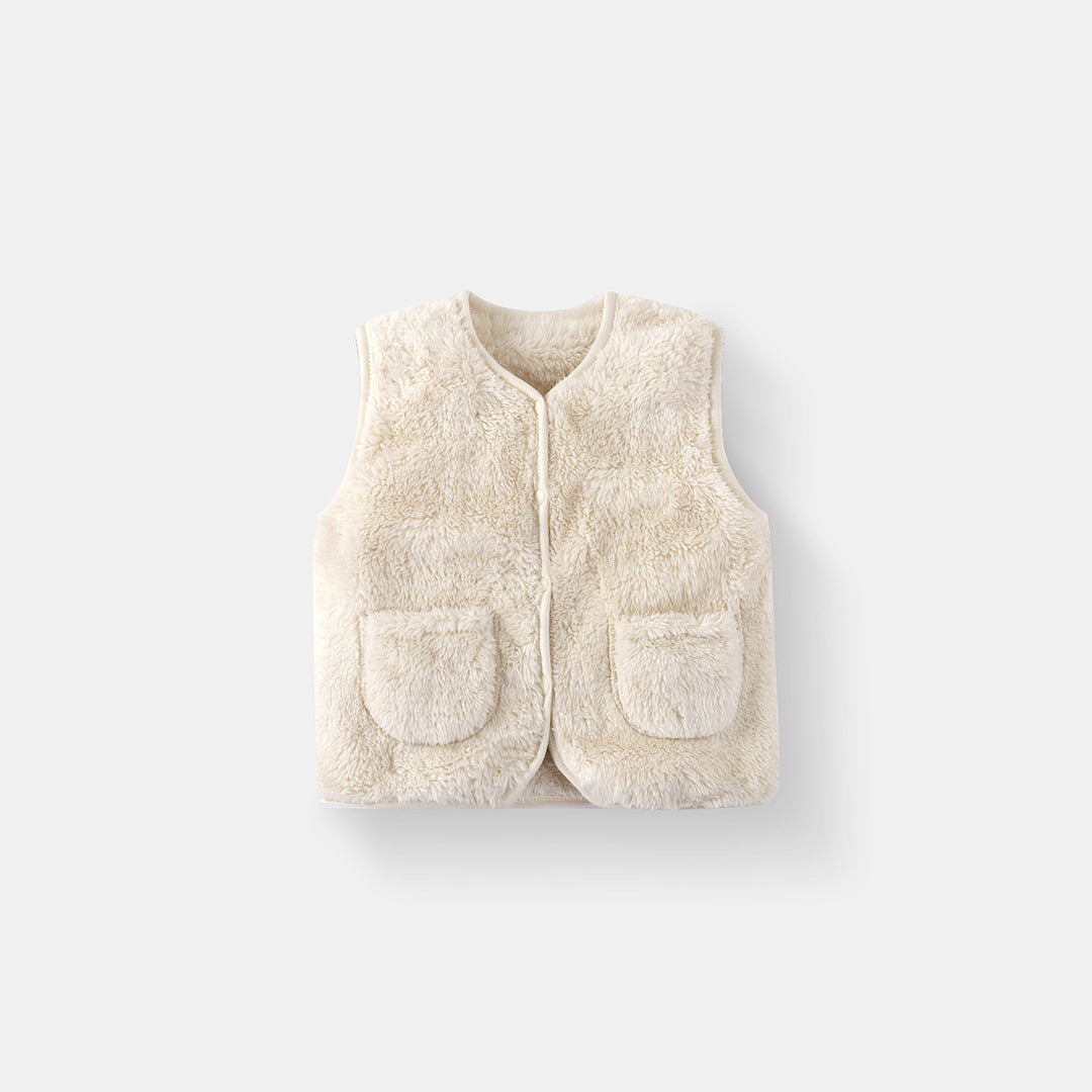 Children's Fleece Warm Vest, Solid Color Autumn/Winter School Uniform Inner Layer Vest for Toddlers, Versatile Outerwear for Babies