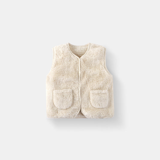 Children's Fleece Warm Vest, Solid Color Autumn/Winter School Uniform Inner Layer Vest for Toddlers, Versatile Outerwear for Babies