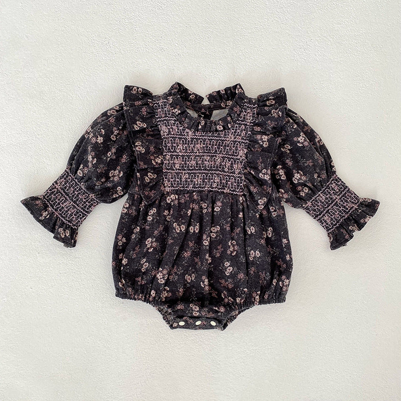 Baby Girl Floral Long Sleeve Smocked Spring Autumn Dress