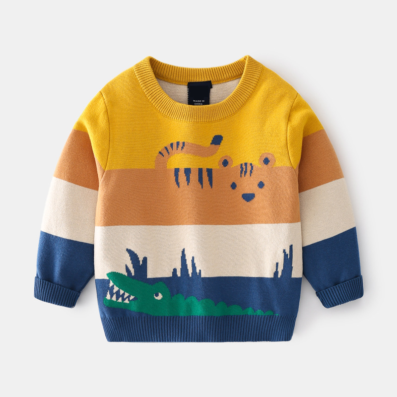 Boys Abstract Cartoon Jacquard Double Layer Sweater
