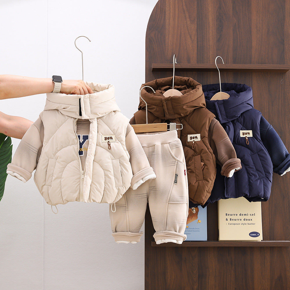 Boy Puffer Vest Jacket with Hoodie and Pants Set
