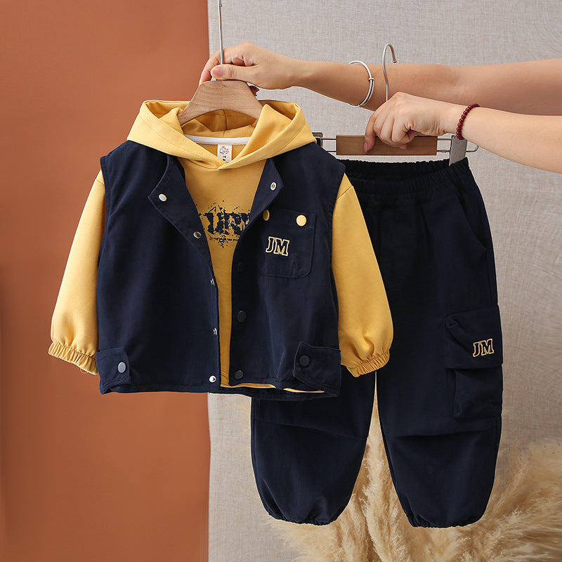Boy Hoodie & Vest Cargo Pants Set