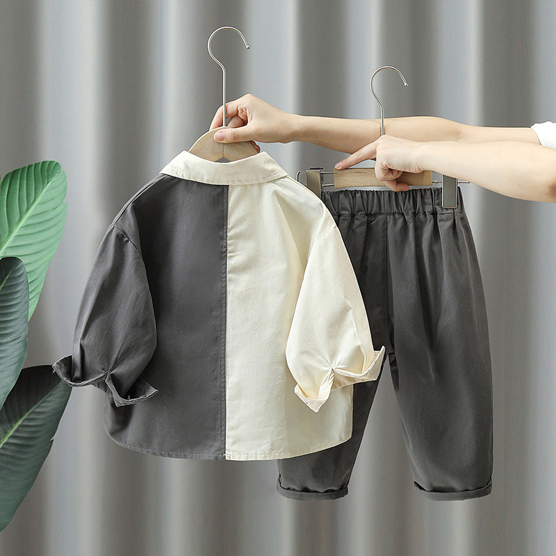 Boy Colorblock Long Sleeve Shirt & Pants 2-Piece Set