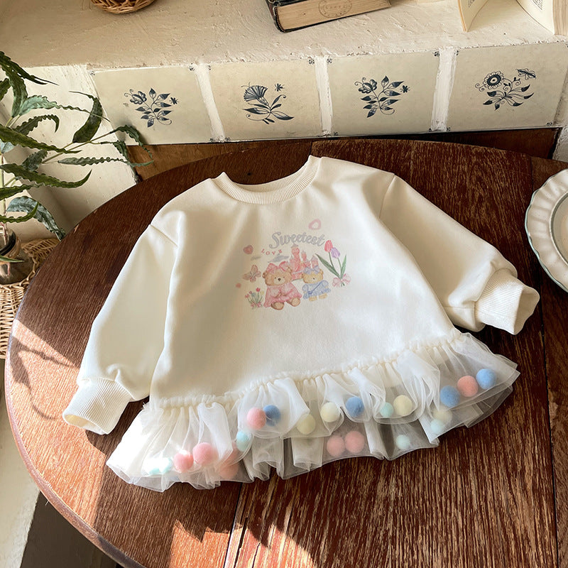 Cartoon Print Kids Sweatshirt Dress