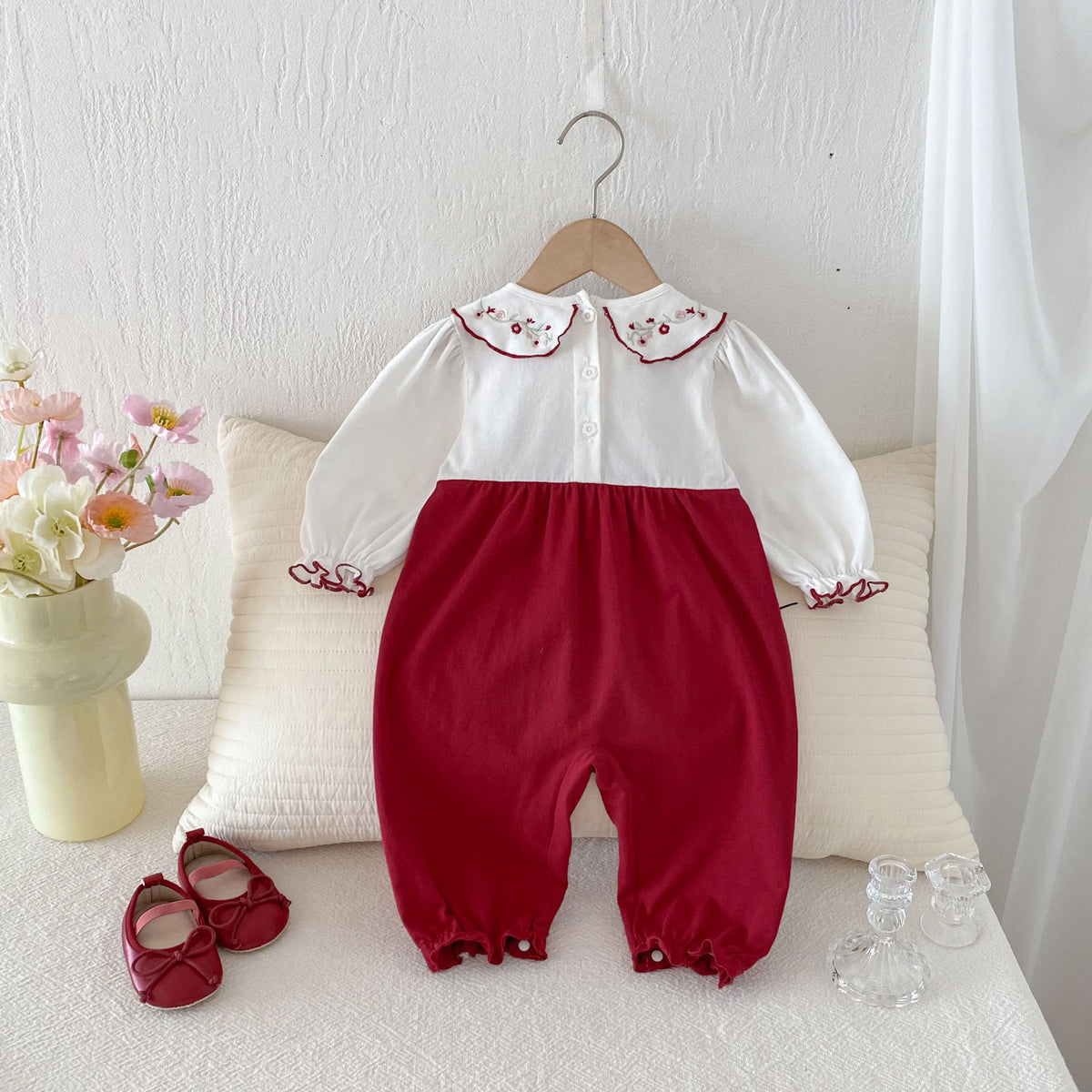 Girl Embroidered Collar Long Sleeve Romper