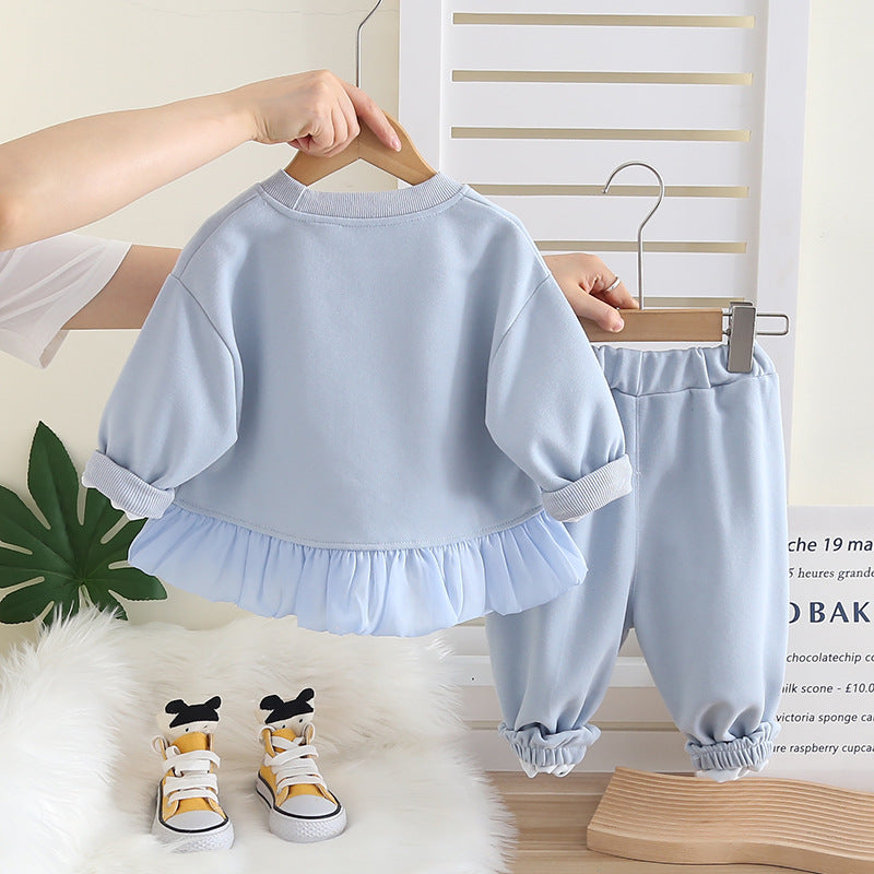Girl Ruffle Hem Bunny Patch Top & Pants Set