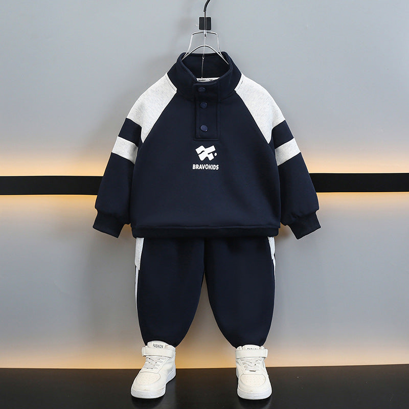 Boy Colorblock High Neck Pullover & Pants 2-Piece Set
