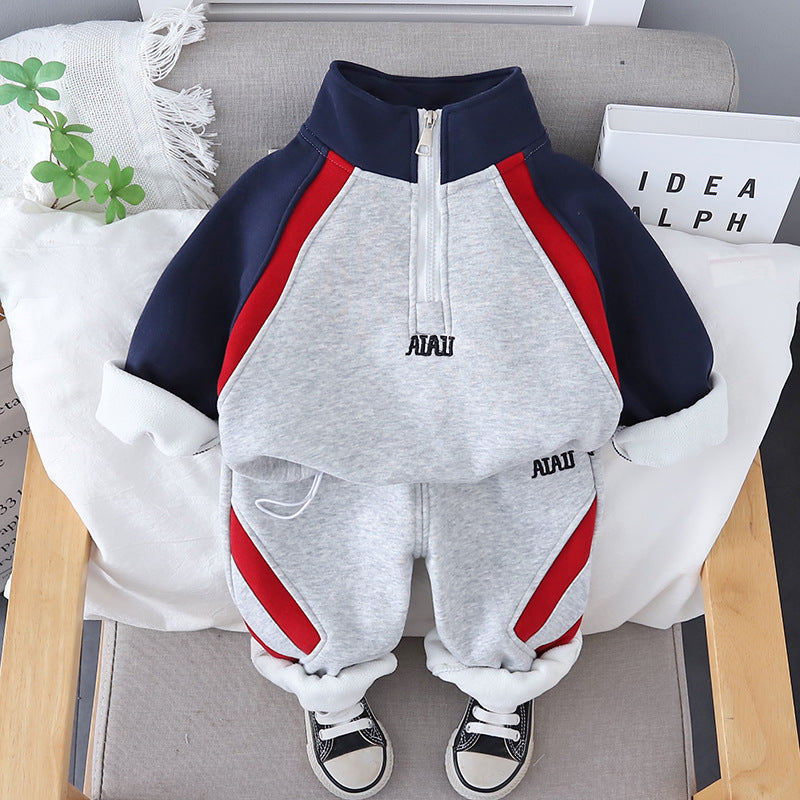 Boy Colorblock Fleece Lined Tracksuit 2-Piece Set