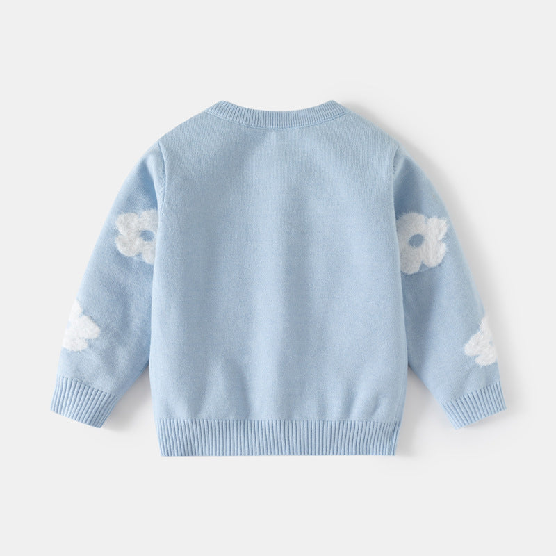 Girl Blue Floral Button Cardigan Sweater