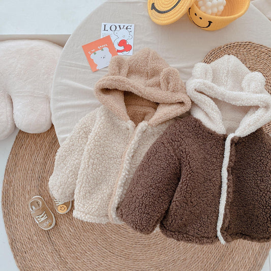 Boy & Girl Cute Bear Ear Hooded Sherpa Fleece Jacket