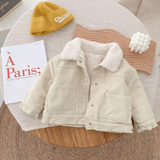 Warm lamb wool medium long style double-sided jacket