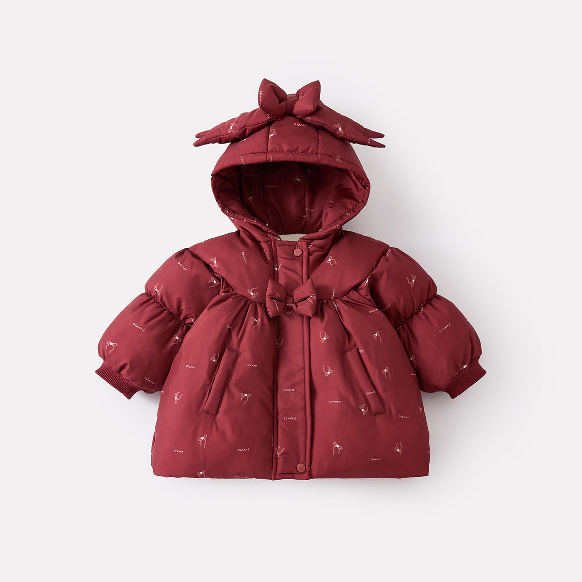 Girl Ruffle Trim Pants & Bow Detail Puffer Jacket Set