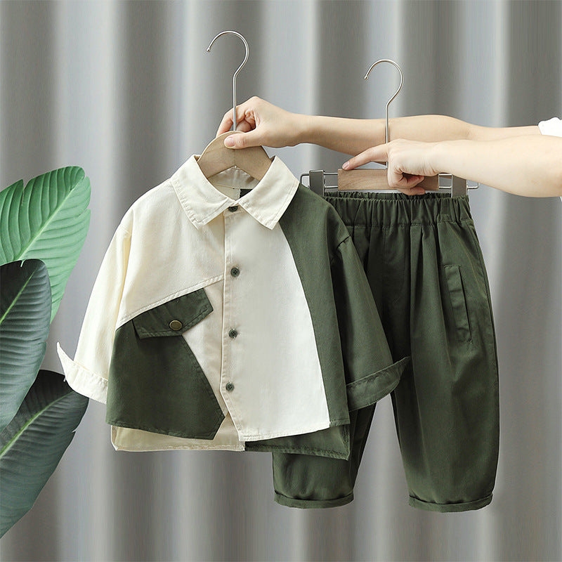Boy Colorblock Long Sleeve Shirt & Pants 2-Piece Set