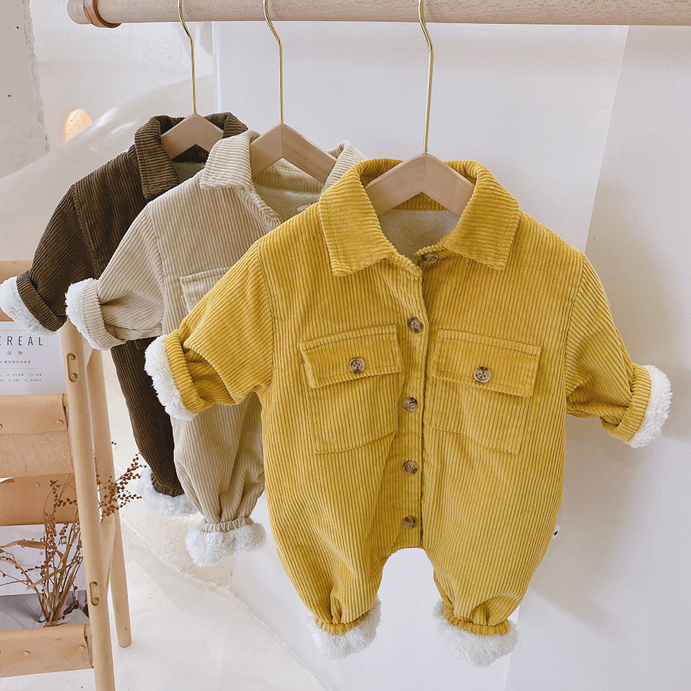 Boy & Girl Autumn Corduroy Fleece Lined Jumpsuit Romper