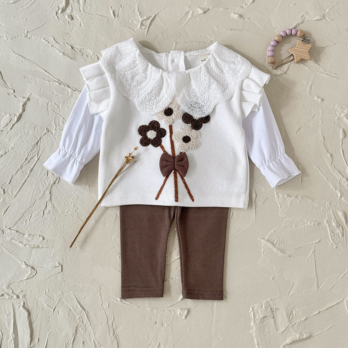 Spring and Autumn Towel Embroidered Bundle Pants Set