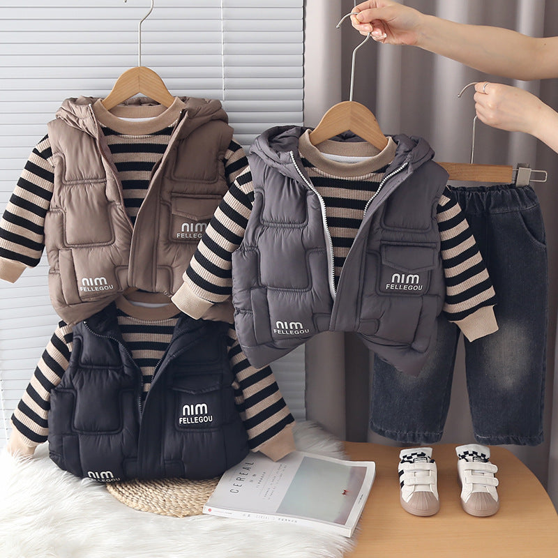 Boy Striped Sweater, Vest & Denim Pants 3-Piece Set