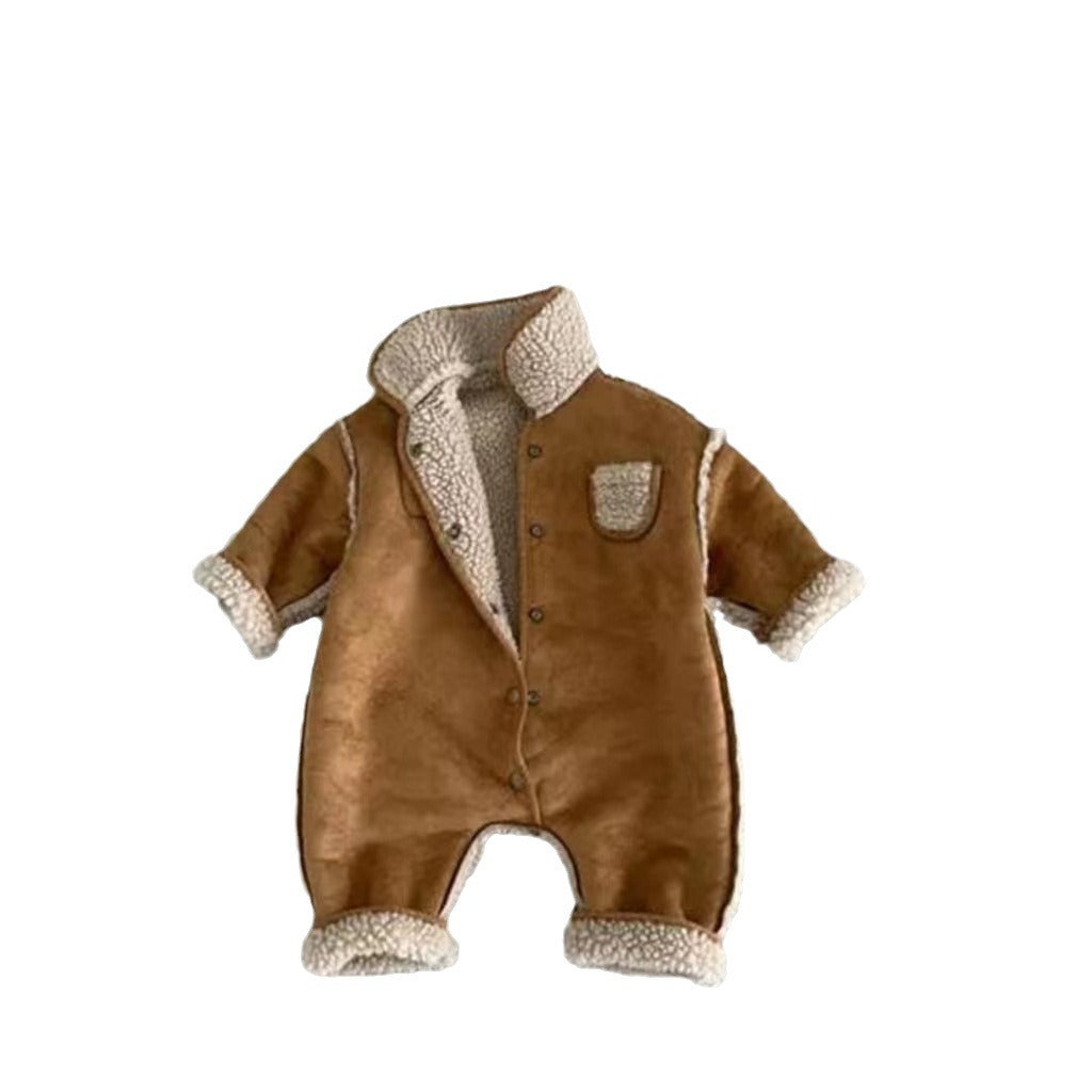 Boy & Girl Winter Sherpa Lined Fleece Jumpsuit Romper