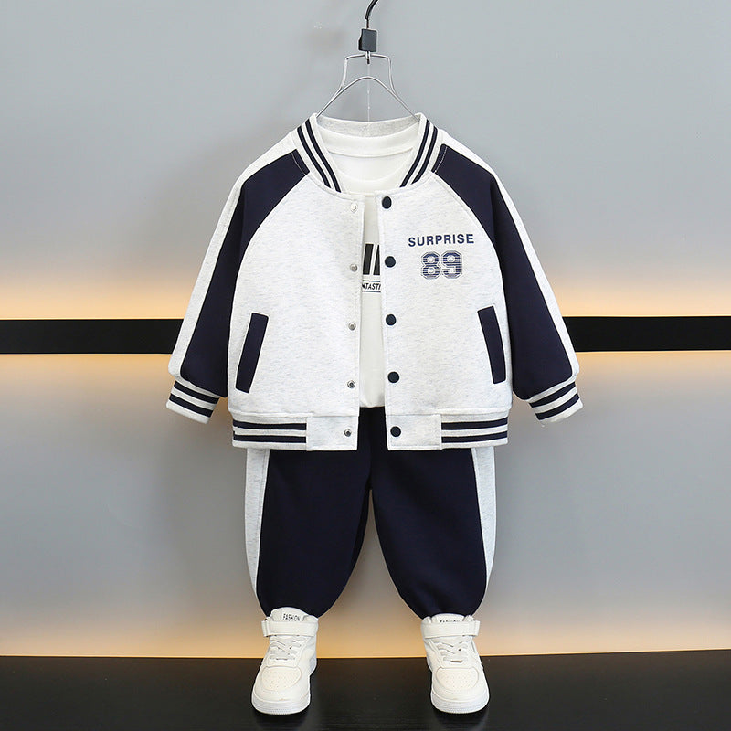 Boy Colorblock Varsity Jacket Outfit Set