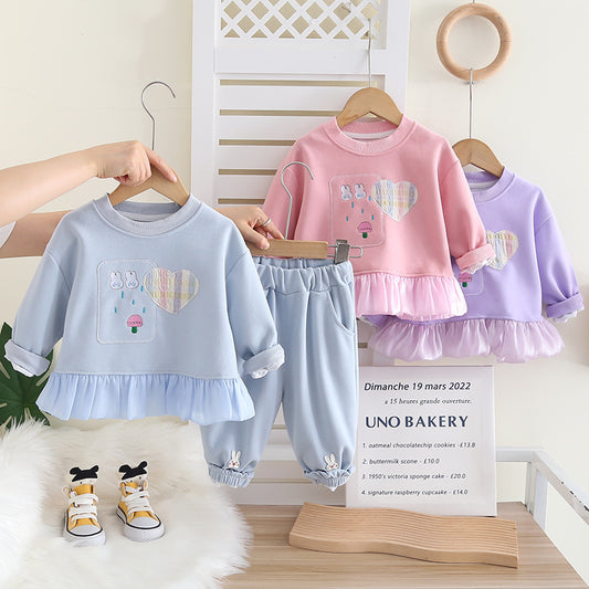 Girl Ruffle Hem Bunny Patch Top & Pants Set