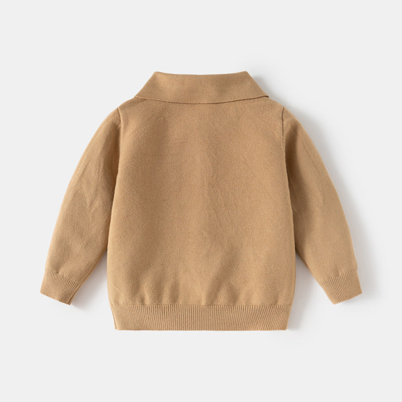 Boys Autumn Solid Color Turn-down Collar Knitted Polo Shirt