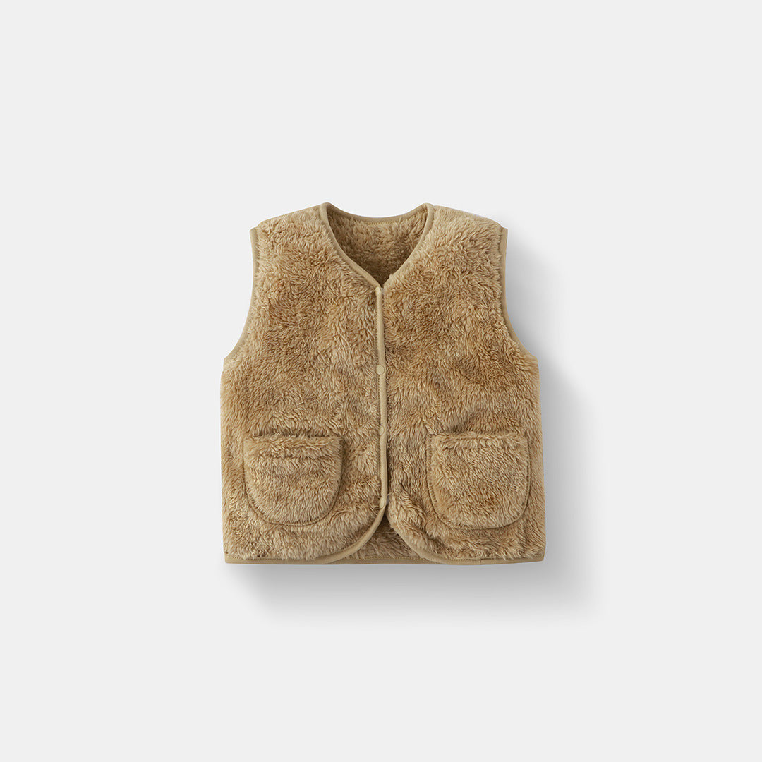 Children's Fleece Warm Vest, Solid Color Autumn/Winter School Uniform Inner Layer Vest for Toddlers, Versatile Outerwear for Babies