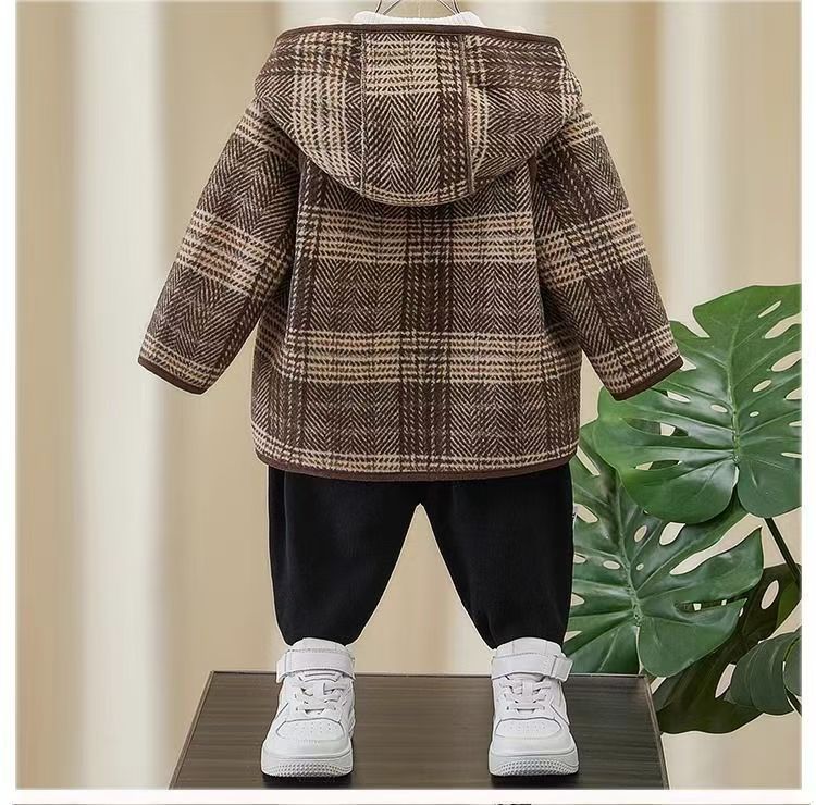 Fashionable Winter Woolen Coat for Boys, Thick Fleece-Lined Mid-Length Kids Jacket