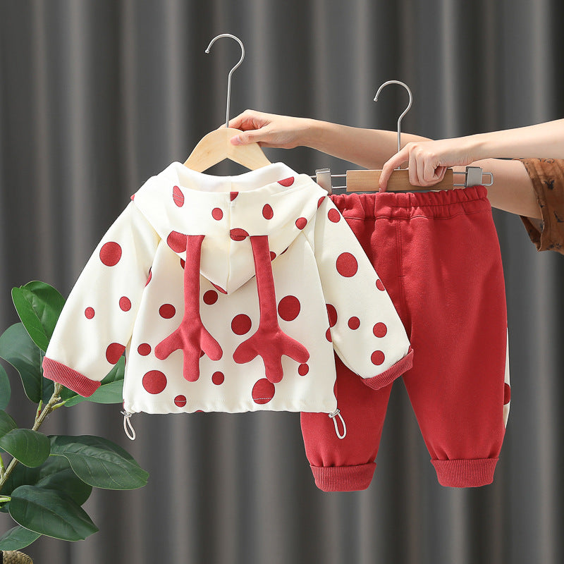 Girl Polka Dot Hooded Jacket, Top and Jogger Pants Set