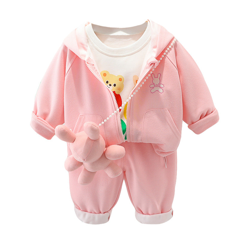 Girls Rabbit Print Zipper Hoodie 3-Piece Set 0-4 Years