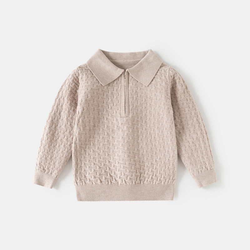 Boy Textured Knit Long Sleeve Polo Sweater