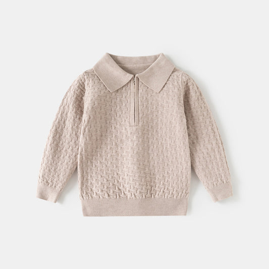 Boy Textured Knit Long Sleeve Polo Sweater