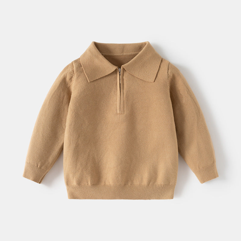 Boys Autumn Solid Color Turn-down Collar Knitted Polo Shirt