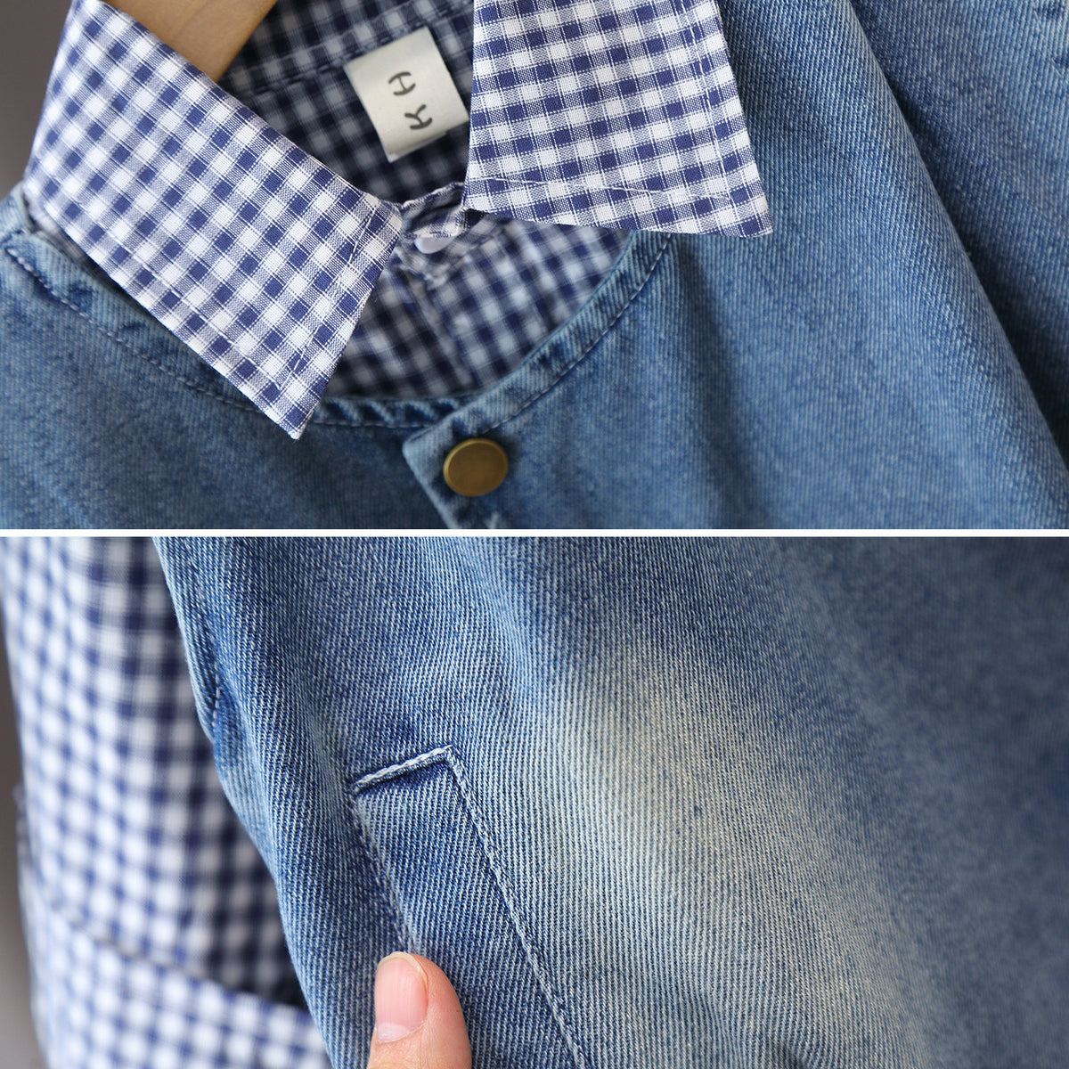 Boy Gingham Shirt, Denim Vest & Shorts Set